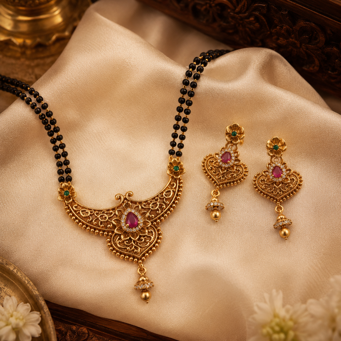 Black Beaded Gold Plated Mangalsutra Set