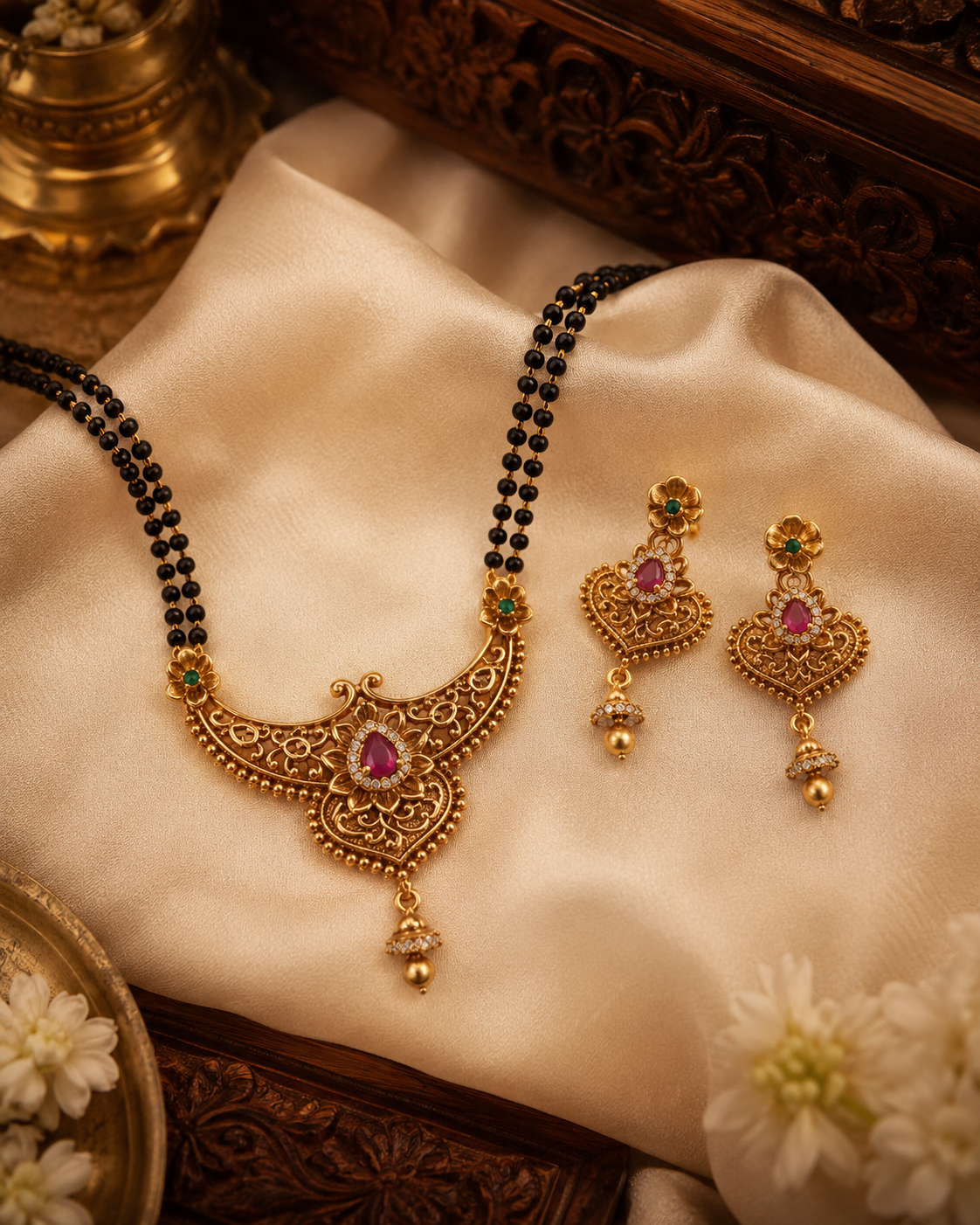 Black Beaded Gold Plated Mangalsutra Set