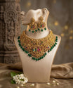 Gold Plated Green Bead Traditional Necklace Set