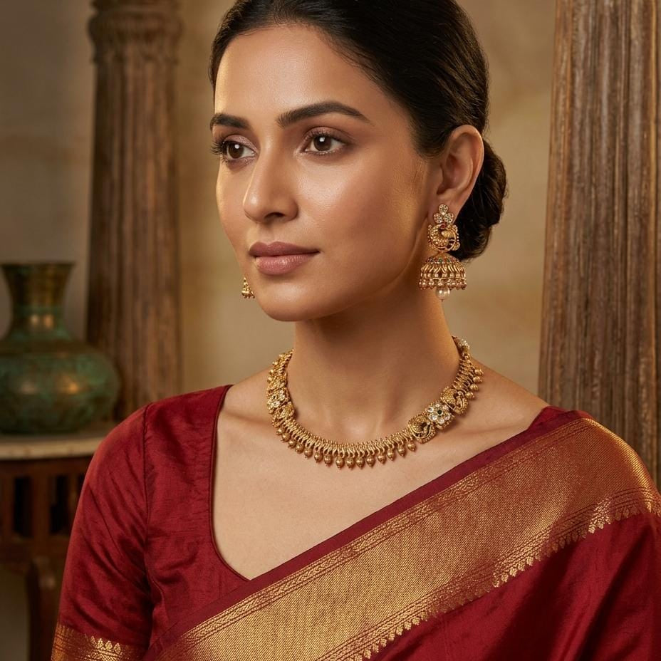 Peacock Jhumka Necklace Set