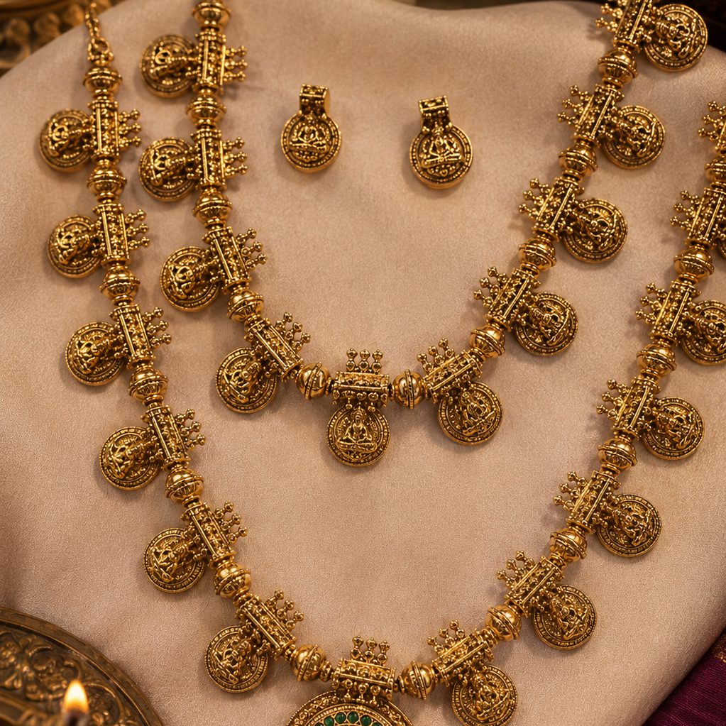Kasula Gold Plated Haram and Necklace Combo Set