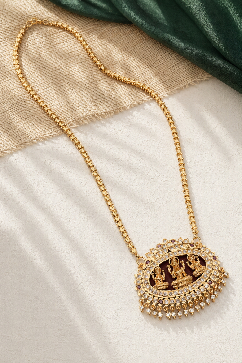 Lakshmi Pathakkam Gold Plated Temple Pendant Long Necklace