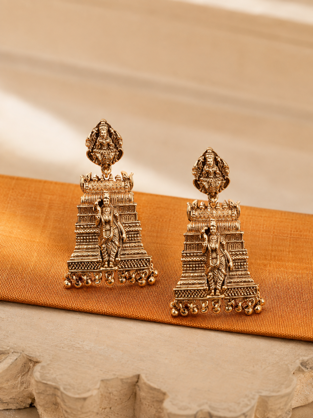 Meenakshi Devi Gold Plated Temple Jhumka Earrings
