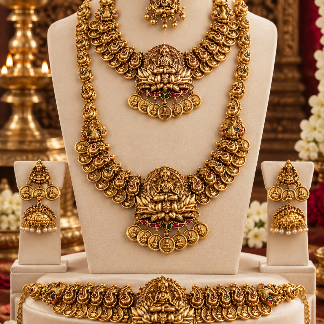 Semi Bridal Temple Necklace and Waist Belt Set