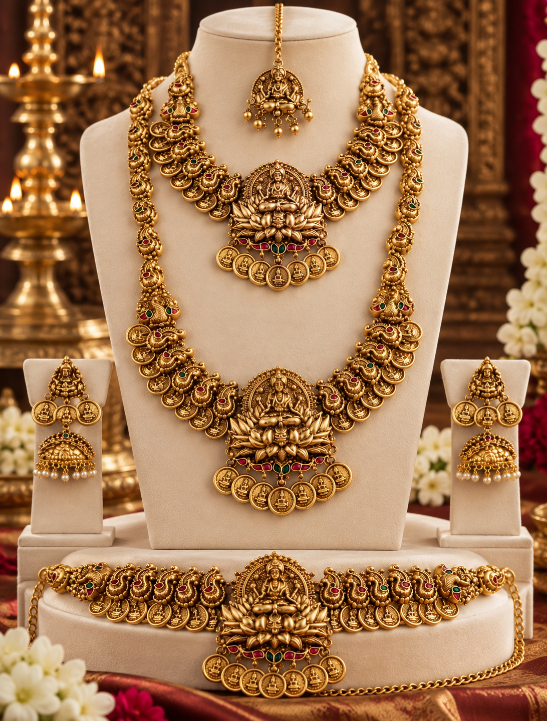 Semi Bridal Temple Necklace and Waist Belt Set