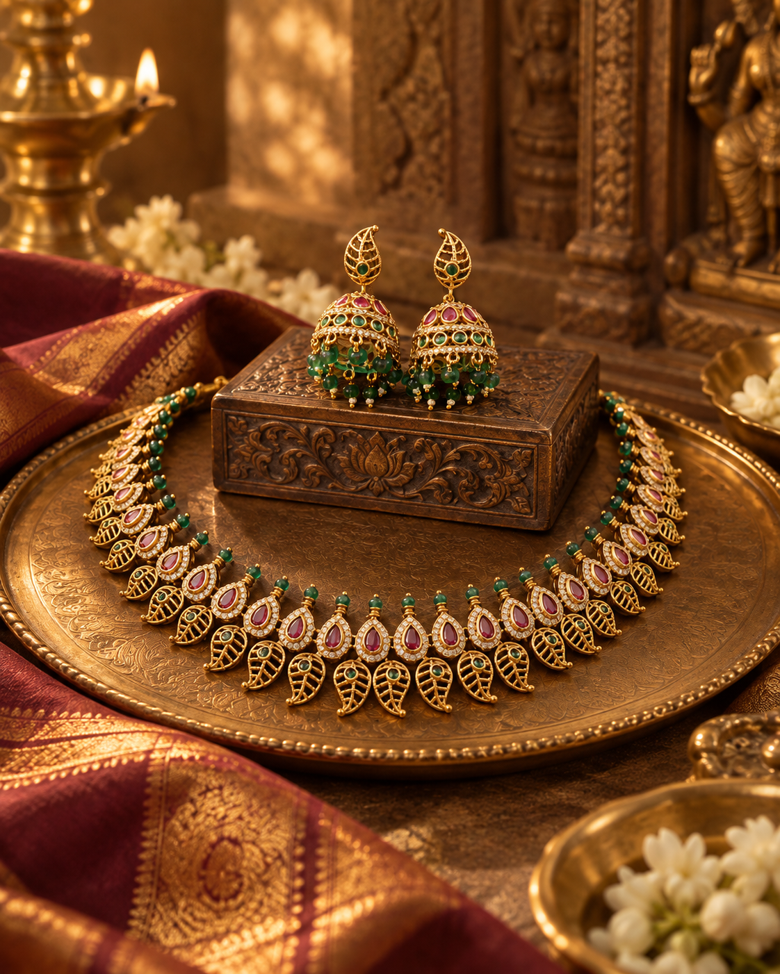 Amra Plated Necklace Set with Jhumka Earrings