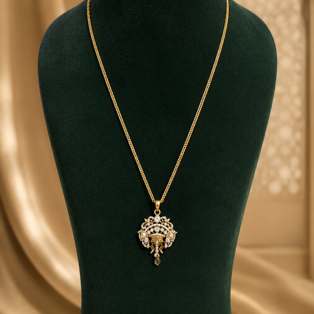 Elephant Oxidised Gold Tone Pendant Necklace