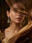 Victorian Pink Green Gold-Plated Jhumka Earrings