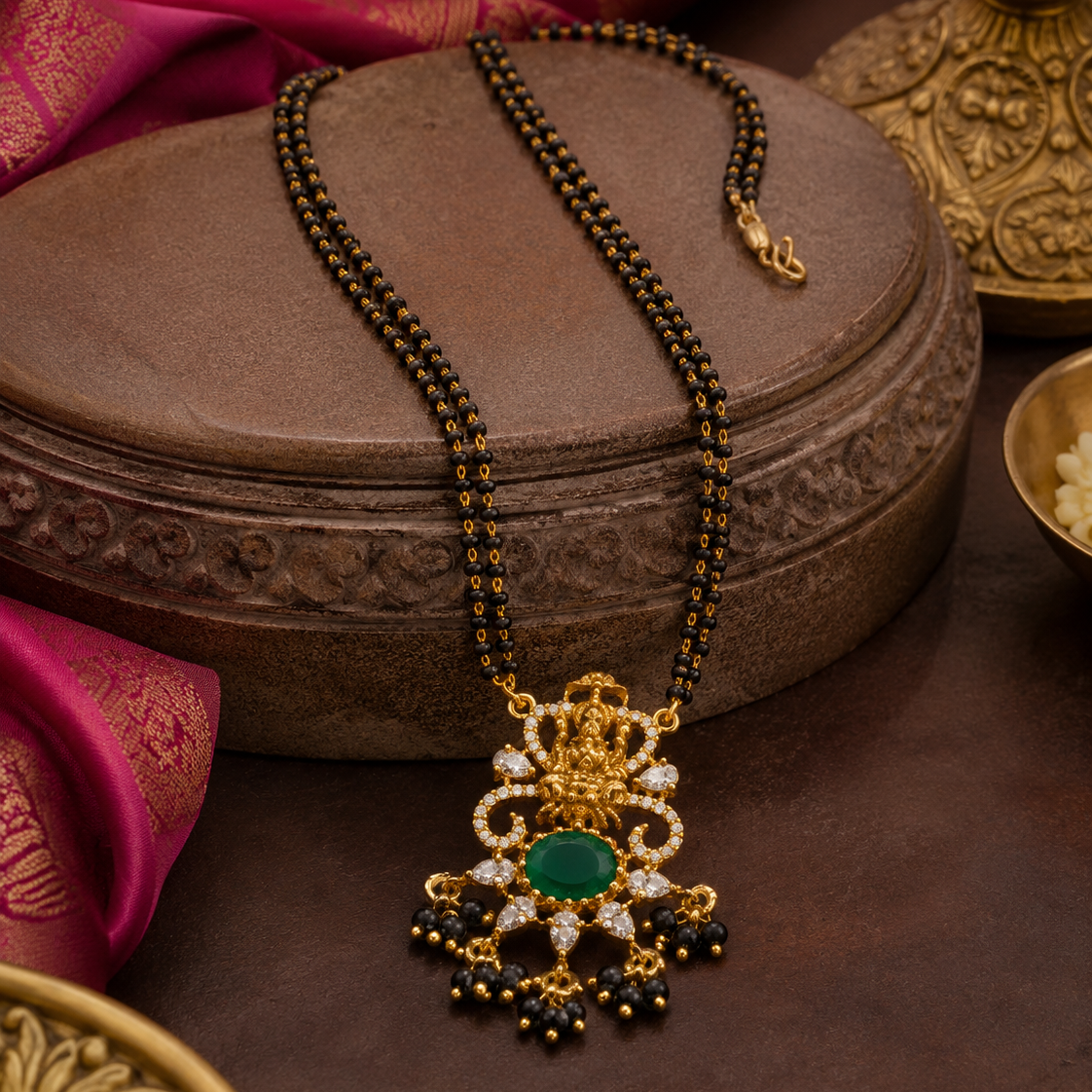 Green Stone Lakshmi Devi Gold Plated Mangalsutra