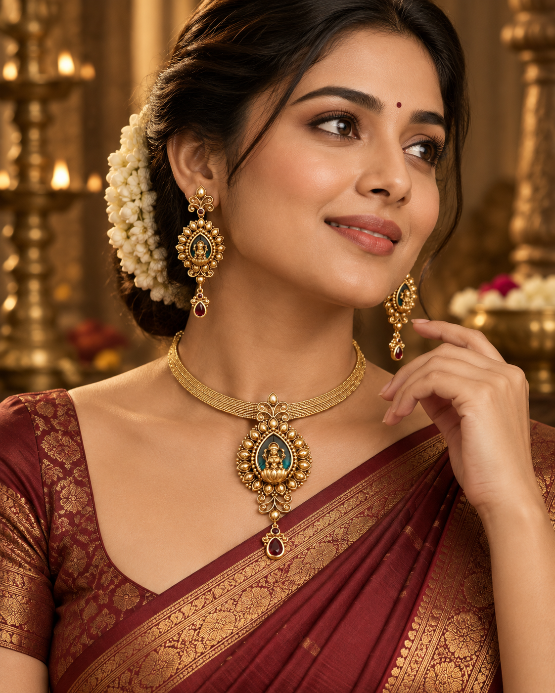 Lakshmi Devi Gold Tone Open-Hook Necklace Set