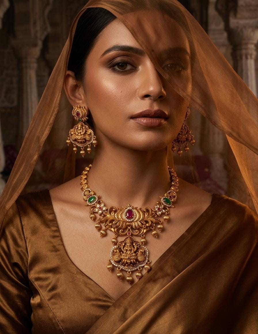 Lakshmi Temple Gold-Plated Necklace Set