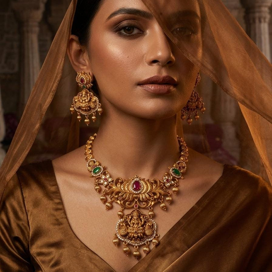 Lakshmi Temple Gold-Plated Necklace Set