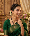 Gold Plated Black Bead Pink Green Floral Mangalsutra