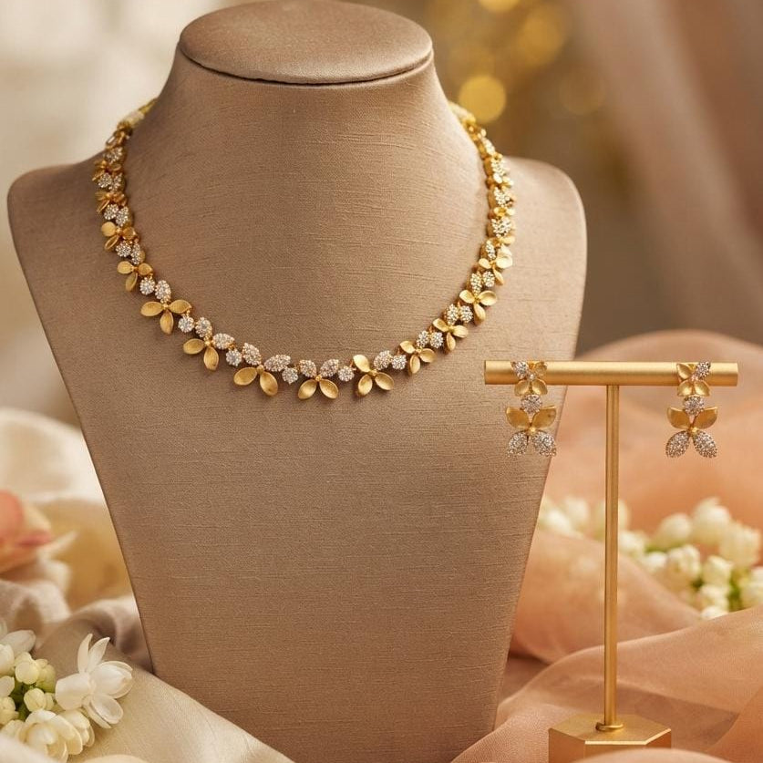 Gold and Crystal Floral Necklace Set