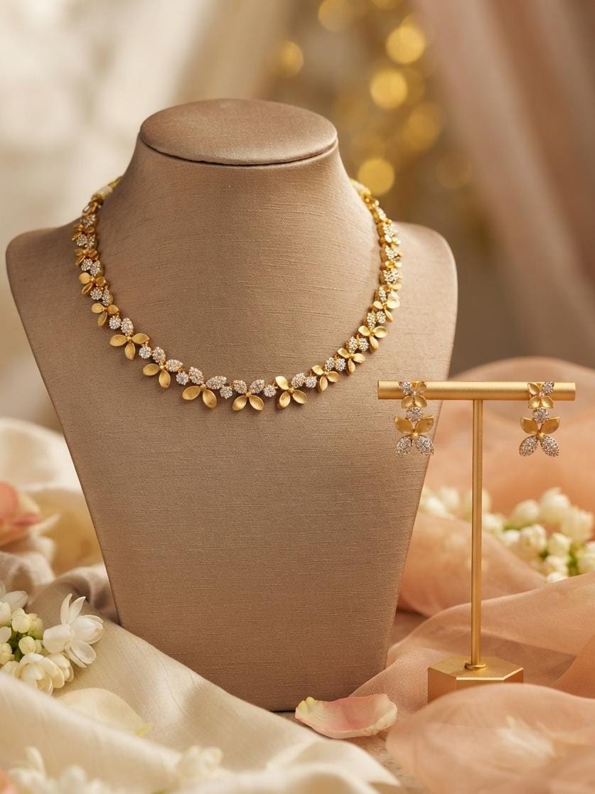 Gold and Crystal Floral Necklace Set