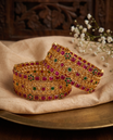 Red and Green Temple Gold Plated Bangle Set