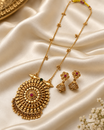 Red Stone Accent Round Gold Tone Pendant Necklace Set