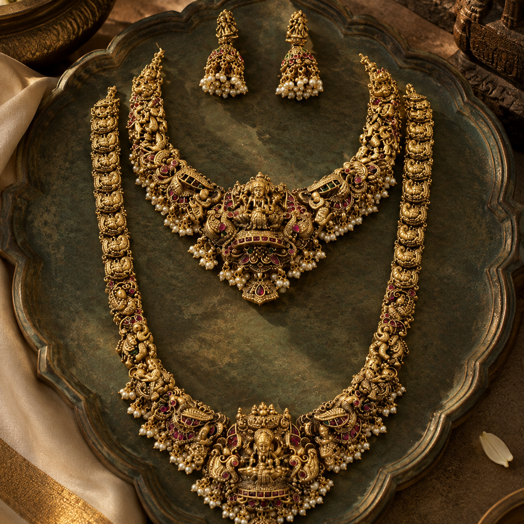 Lakshmi Devi Bridal Gold Plated Choker and Haram Set