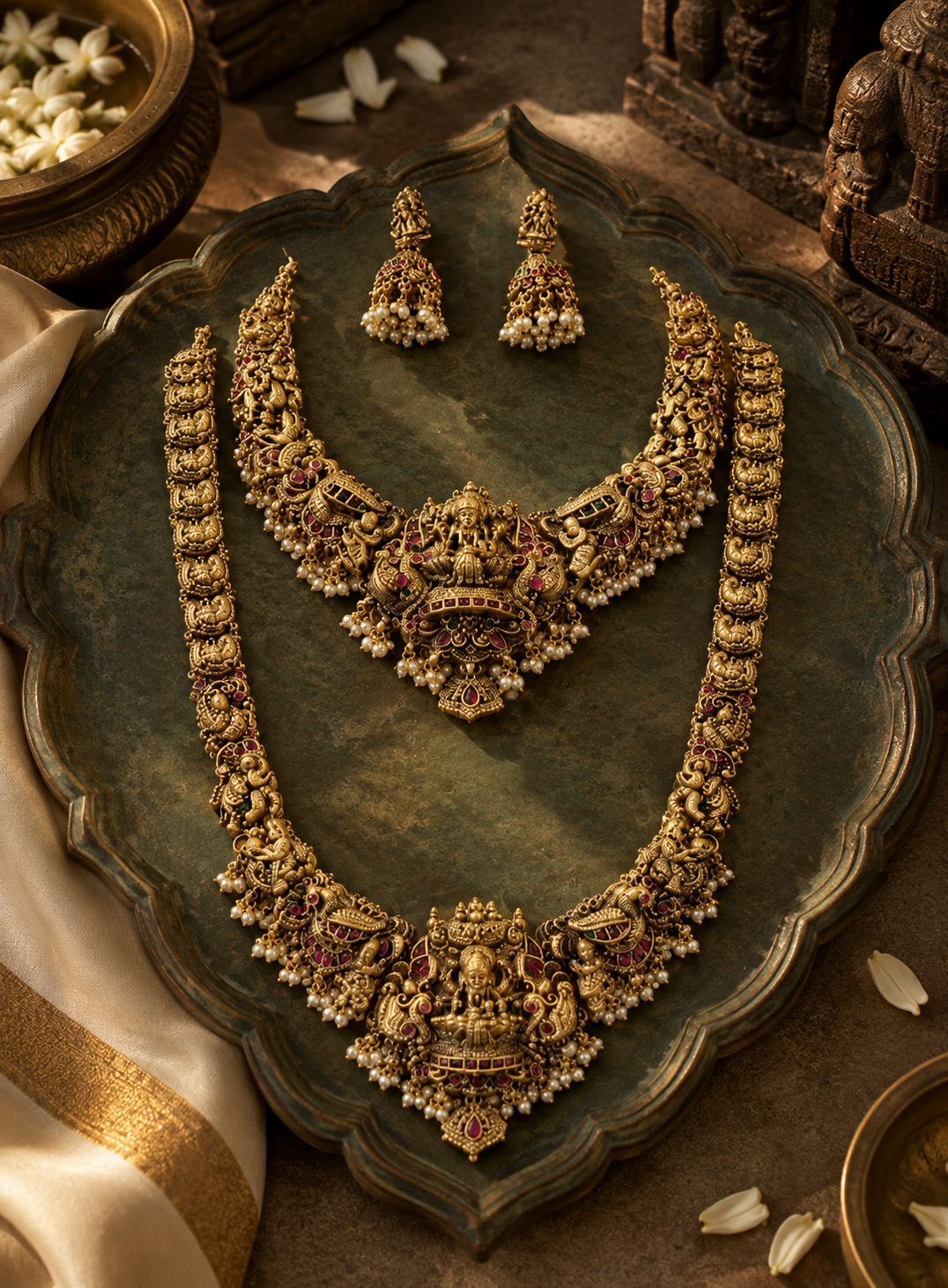 Lakshmi Devi Bridal Gold Plated Choker and Haram Set
