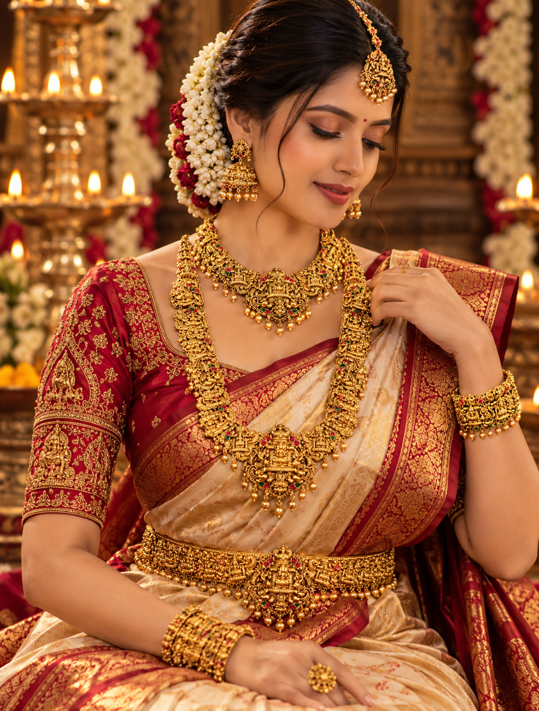 Semi Bridal Traditional Temple Necklace Combo