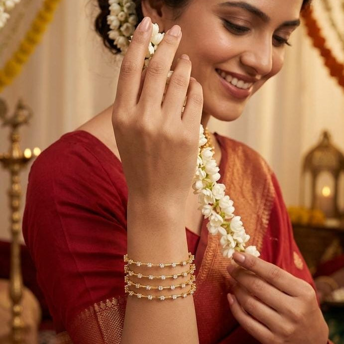 Gold Plated White Stone Multi-Row Bangle