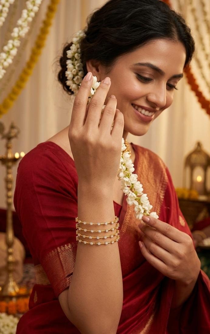 Gold Plated White Stone Multi-Row Bangle