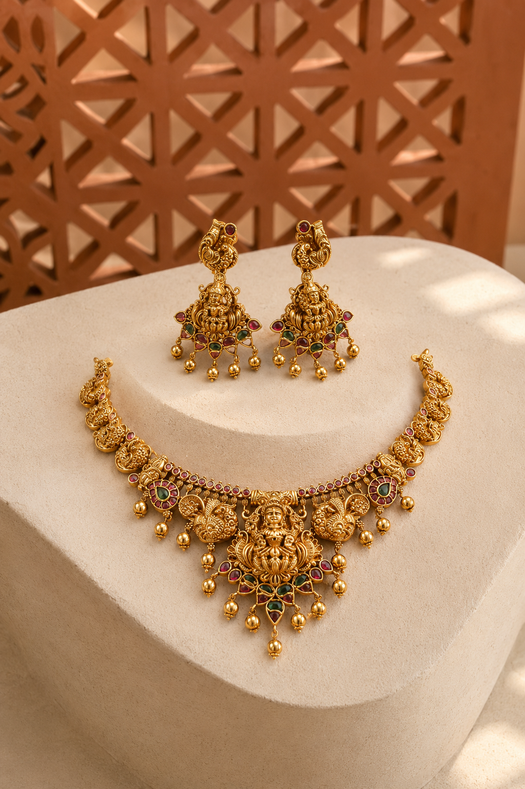 Lakshmi Devi Statement Gold Plated Necklace Set