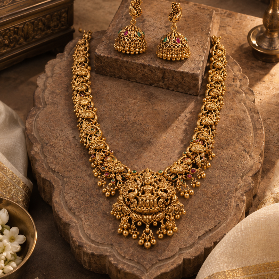 Lakshmi Devi Gold Plated Pendant Necklace Set