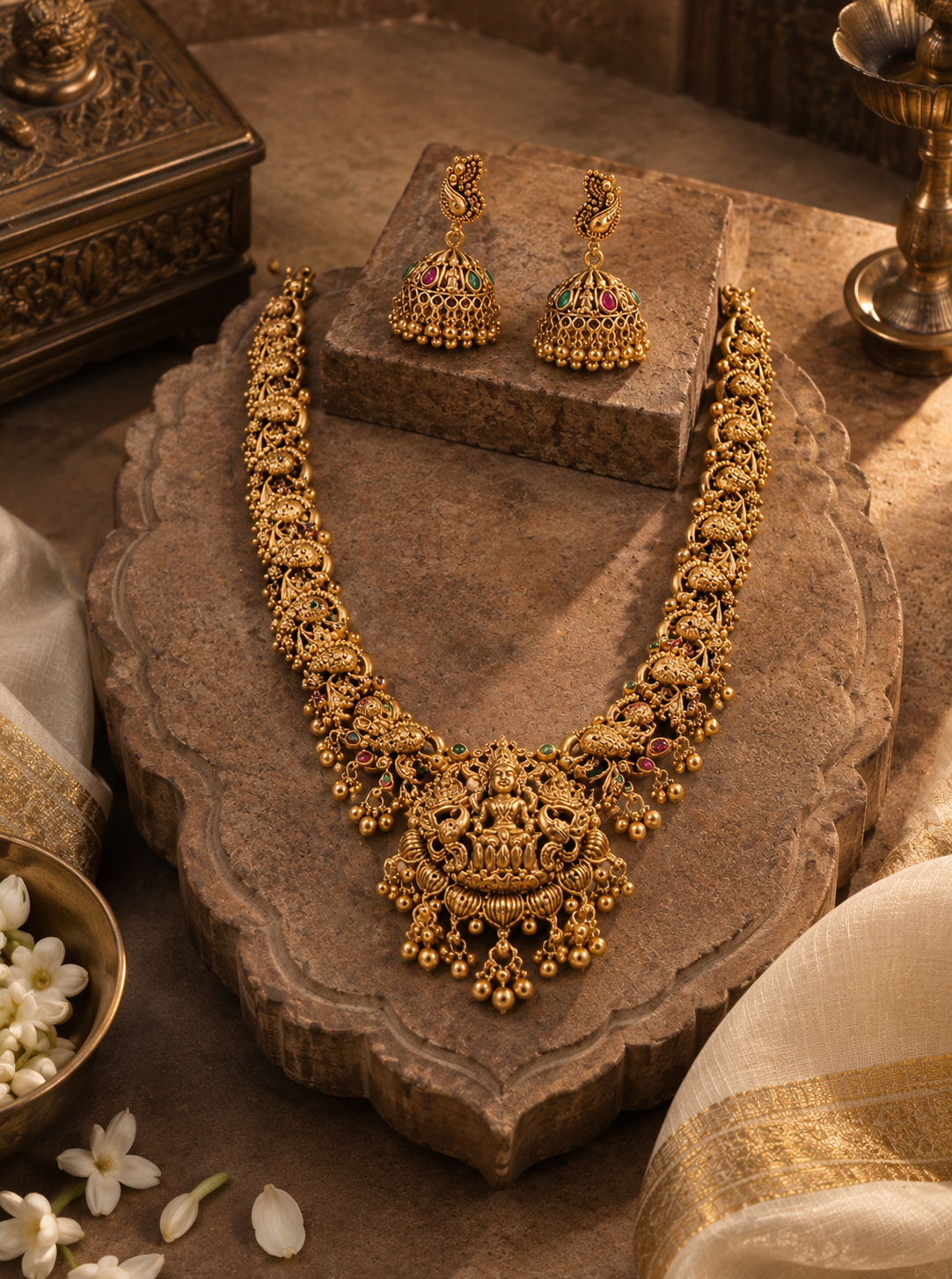 Lakshmi Devi Gold Plated Pendant Necklace Set