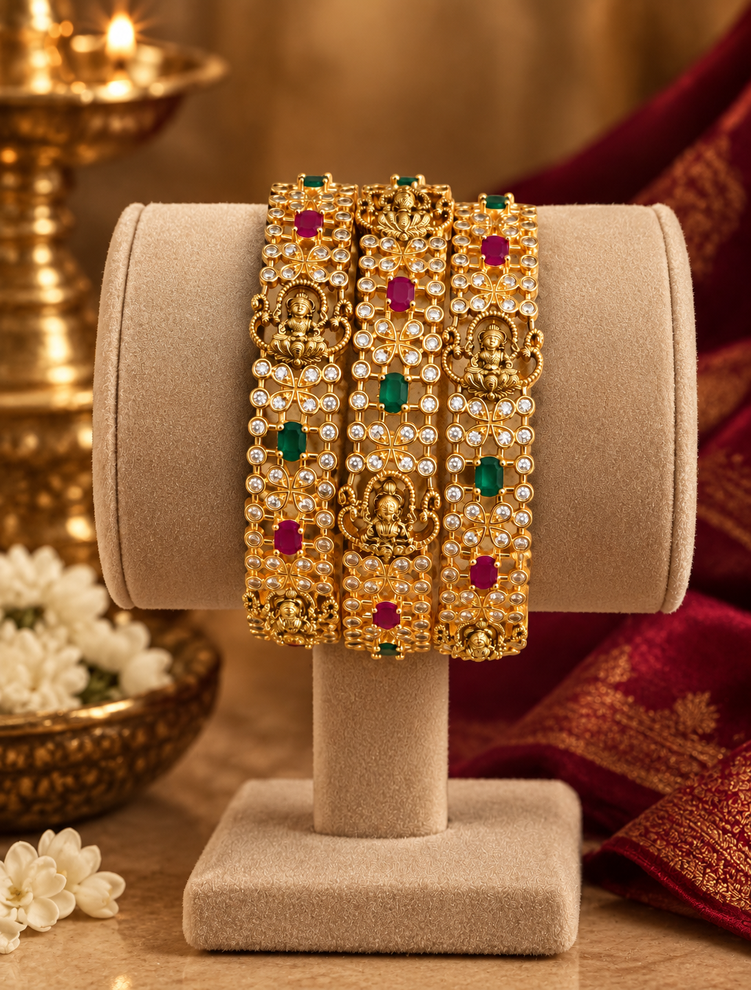 Multicolour Floral Temple Bangle