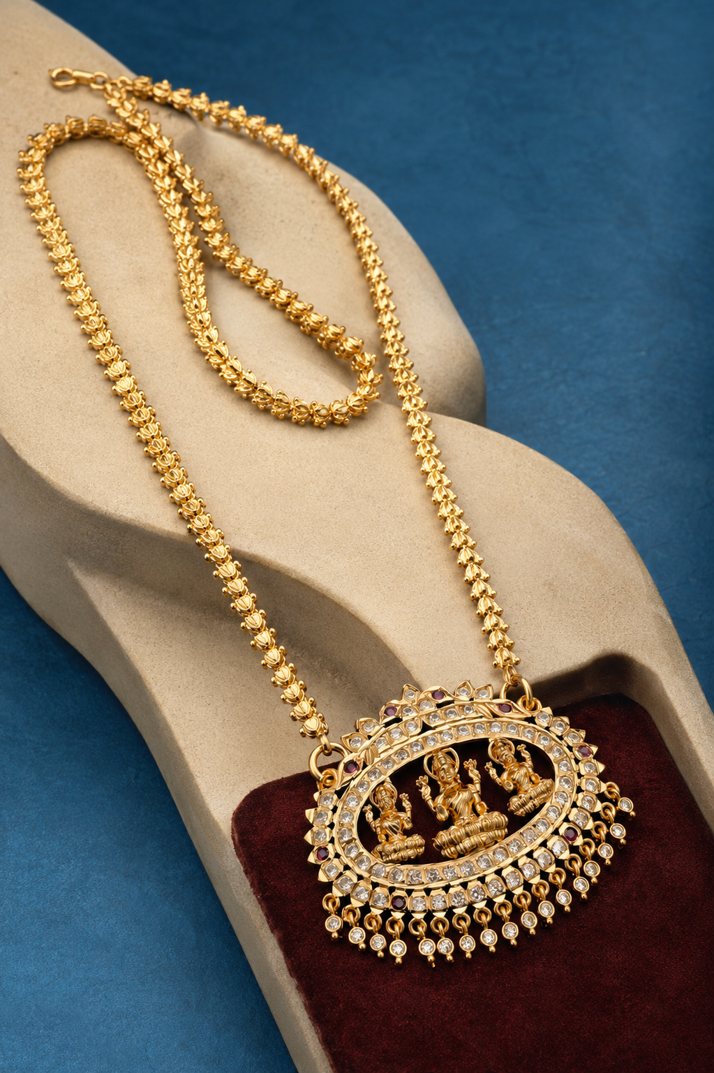 Lakshmi Pathakkam Gold Plated Temple Pendant Long Necklace