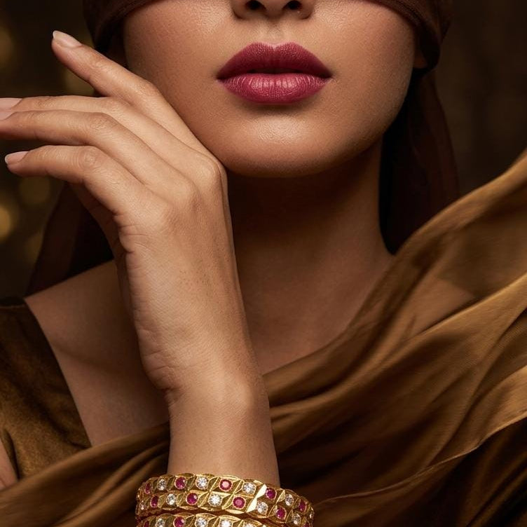 Gold Plated Pink White Stone Designer Bangle