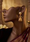 Gold Finish Floral Goddess Jhumka Earrings