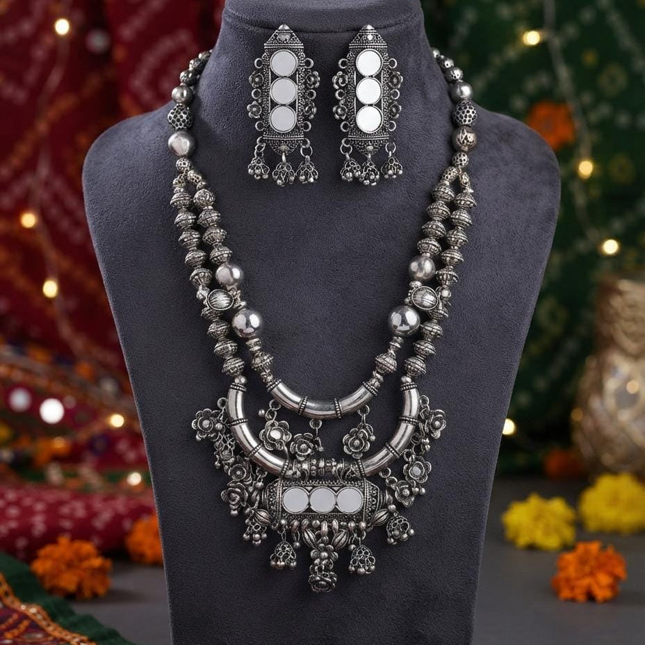 Oxidised Layered Statement Necklace Set