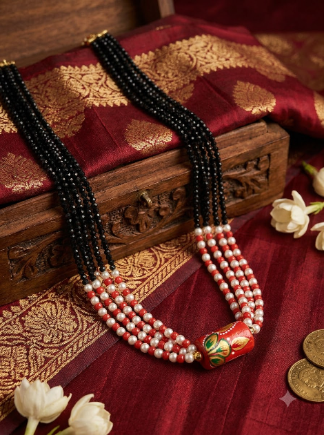 Red White Beaded Mangalsutra