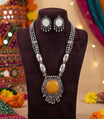 Oxidised Yellow Stone Necklace Set