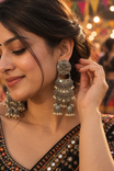 Oxidised Layered Jhumka Earrings