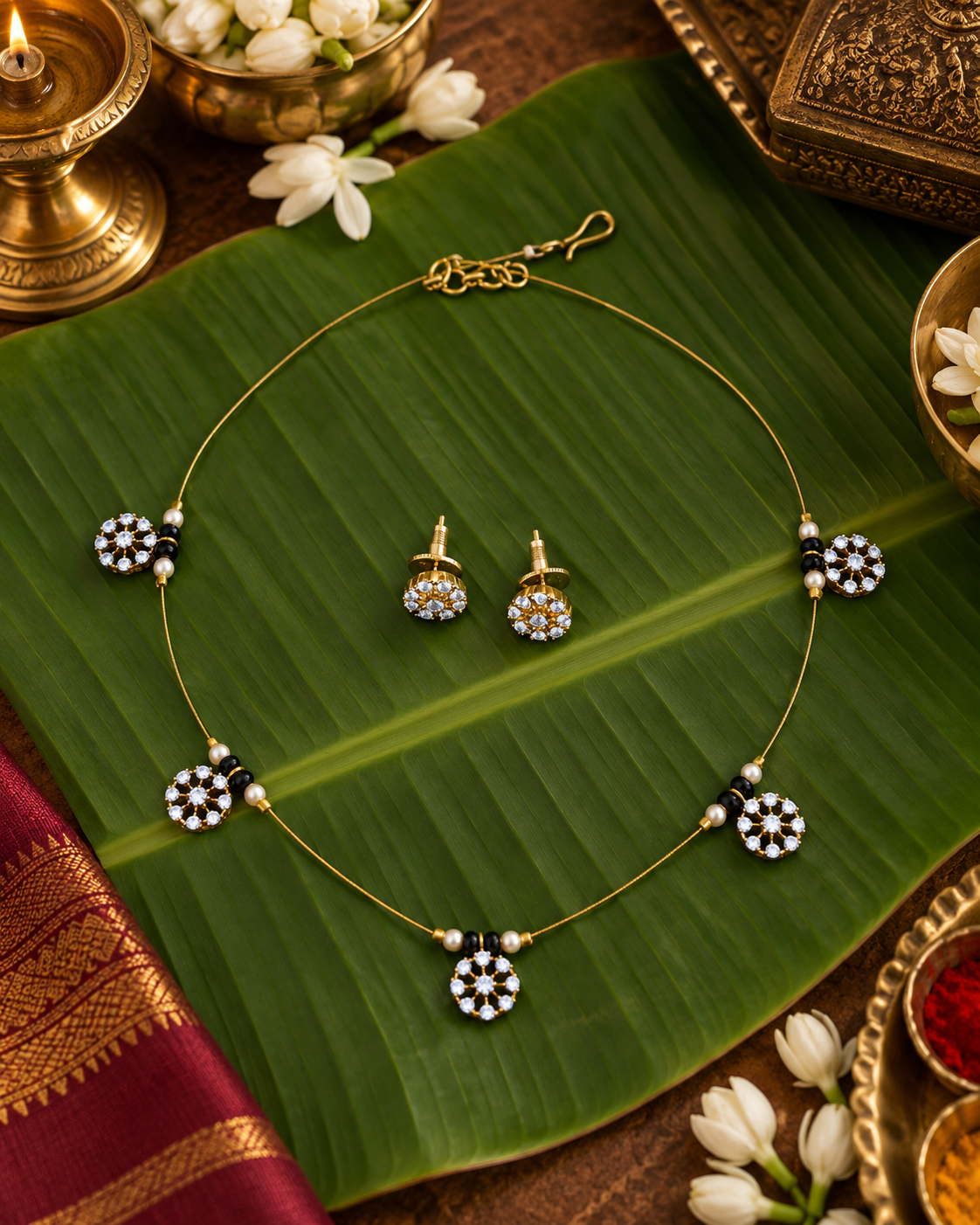 White Floral Motif Mangalsutra