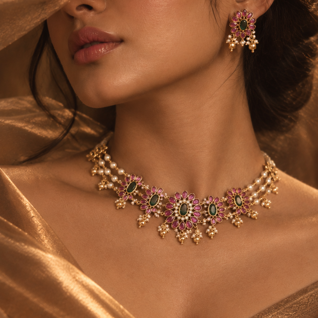 Kemp Floral Pearl Choker Set