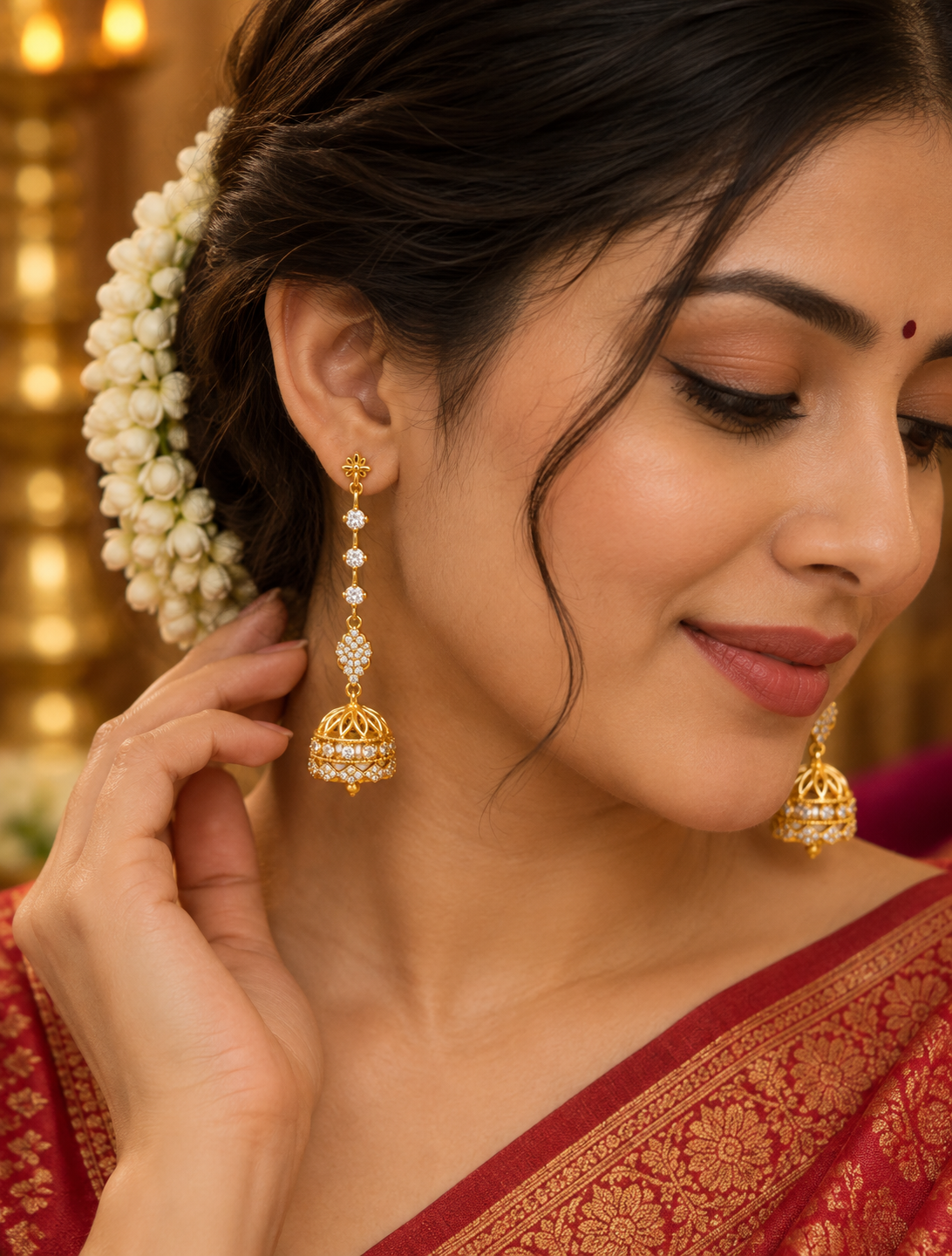 White Stone Long Jhumka Earrings