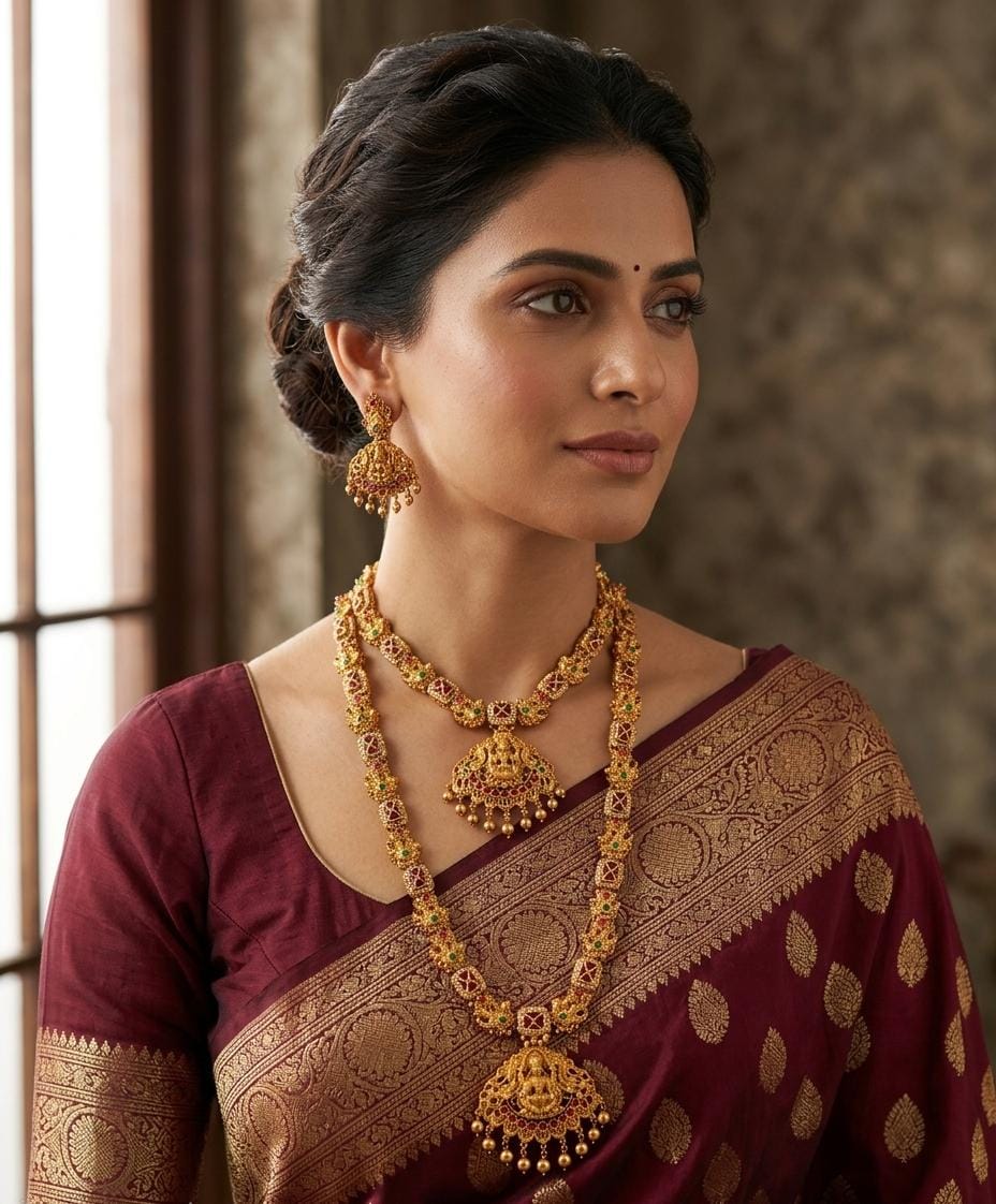 Layered Gold Finish Temple Necklace Set