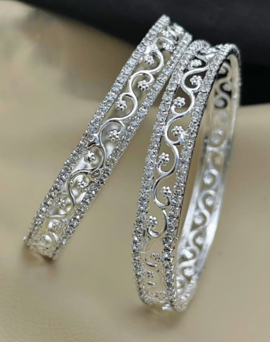 Silver Finish Scrollwork Bangle Pair