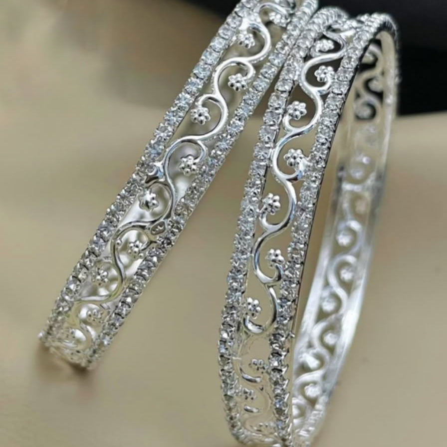 Silver Finish Scrollwork Bangle Pair