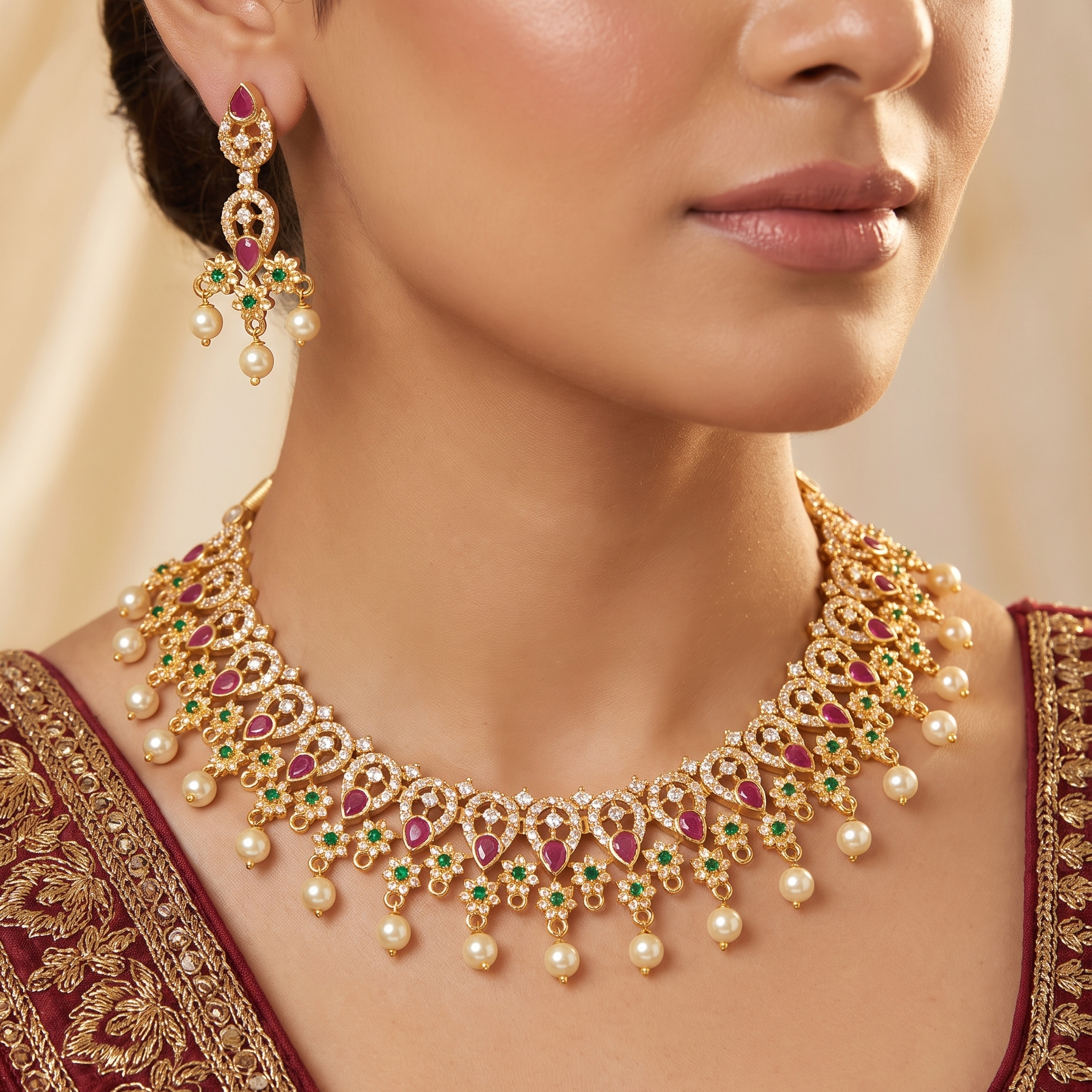Multicolour Kemp Gold Plated Pearl Beaded Necklace Set