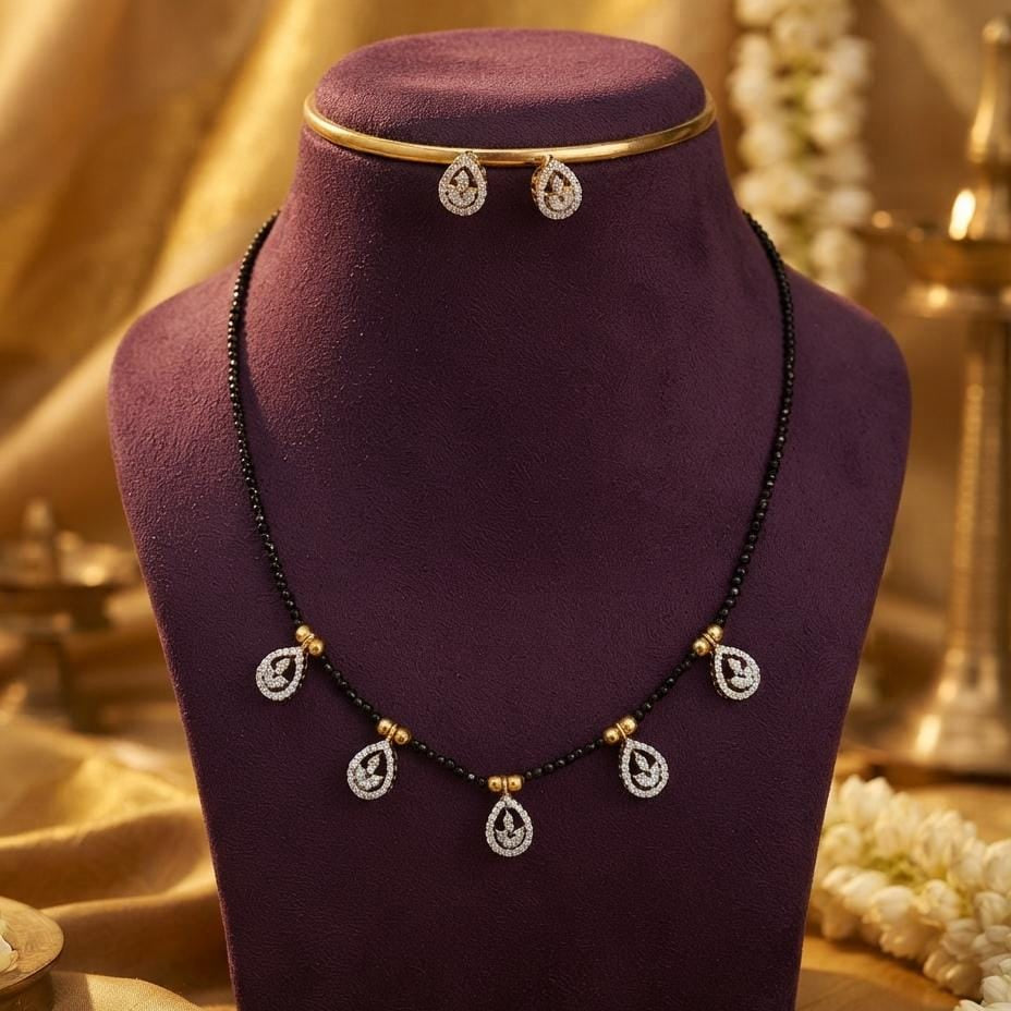 White Motif Black Bead Mangalsutra