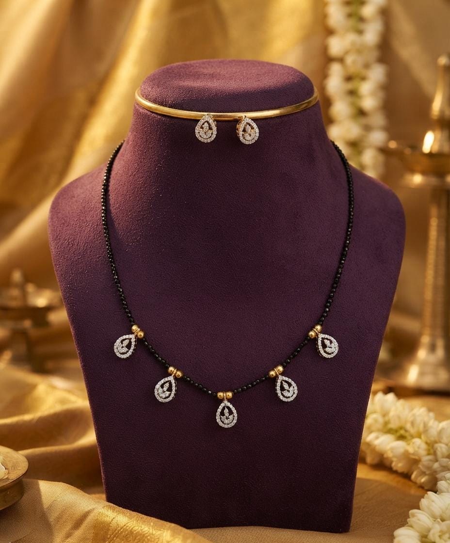 White Motif Black Bead Mangalsutra