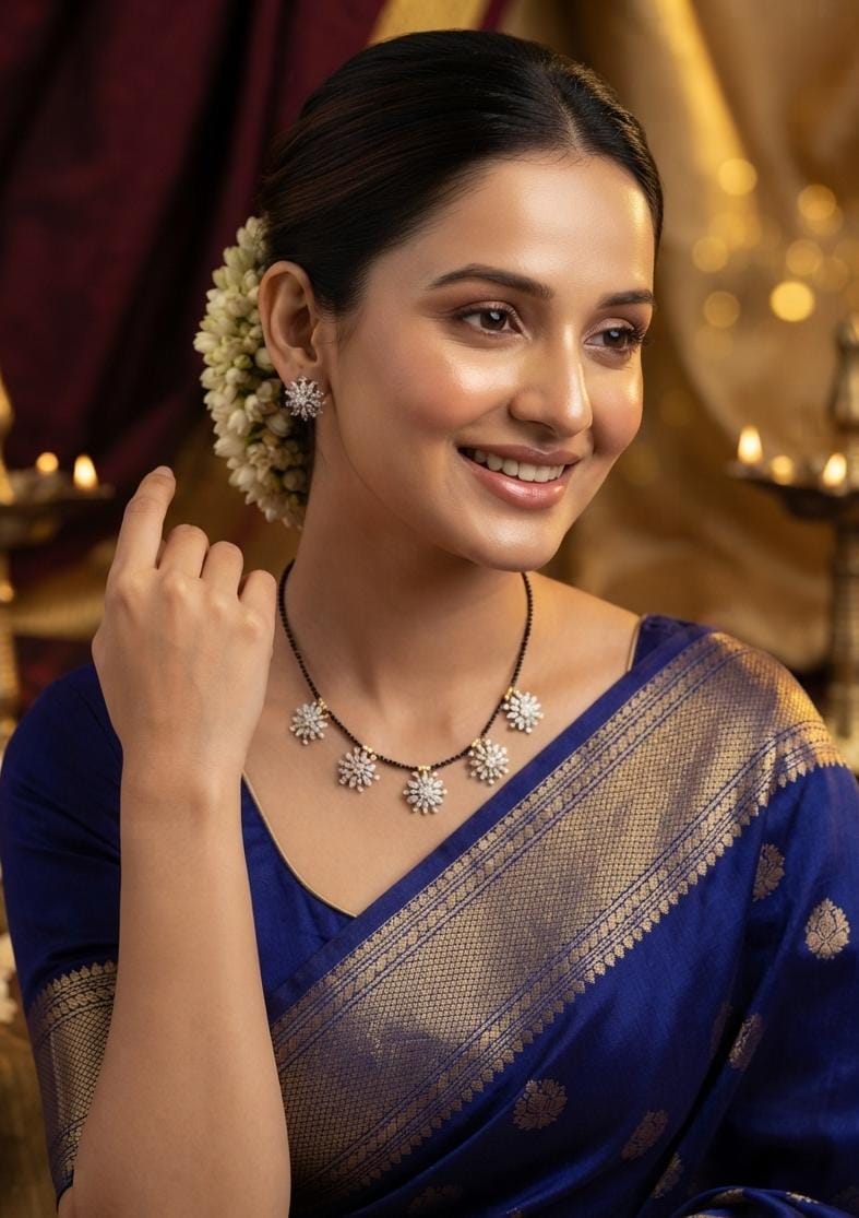 White Floral Beaded Mangalsutra