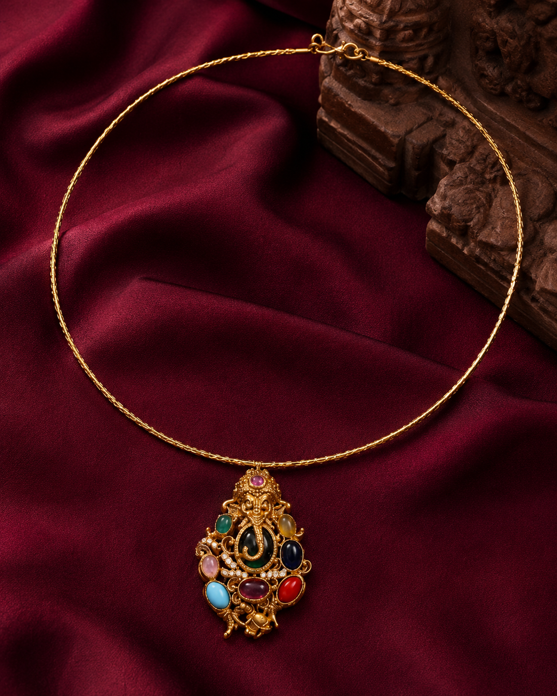 Multicolour Temple Gold Plated Pendant Necklace
