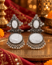 Oxidised Oval Stone Jhumka Earrings