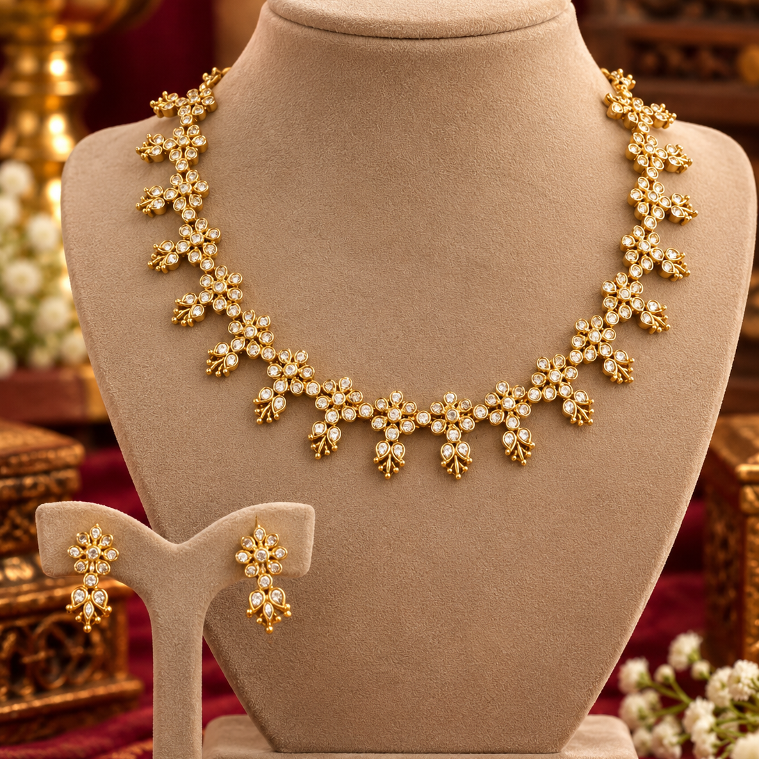 Floral Crystal Necklace and Earrings Set